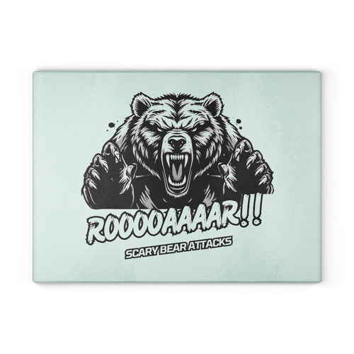 Glass Cutting Board — Roar Bear Graphic Tempered Glass Chopping Board ("ROOOOAAAR!! Scary Bear Attacks")