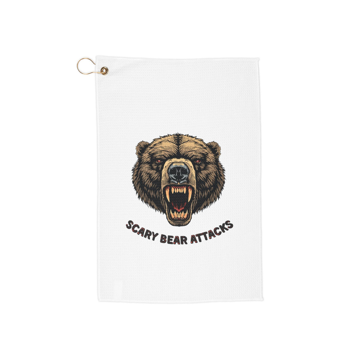 Scary Bear Attacks Golf Towel — Funny Grizzly Head Club Towel with Hook