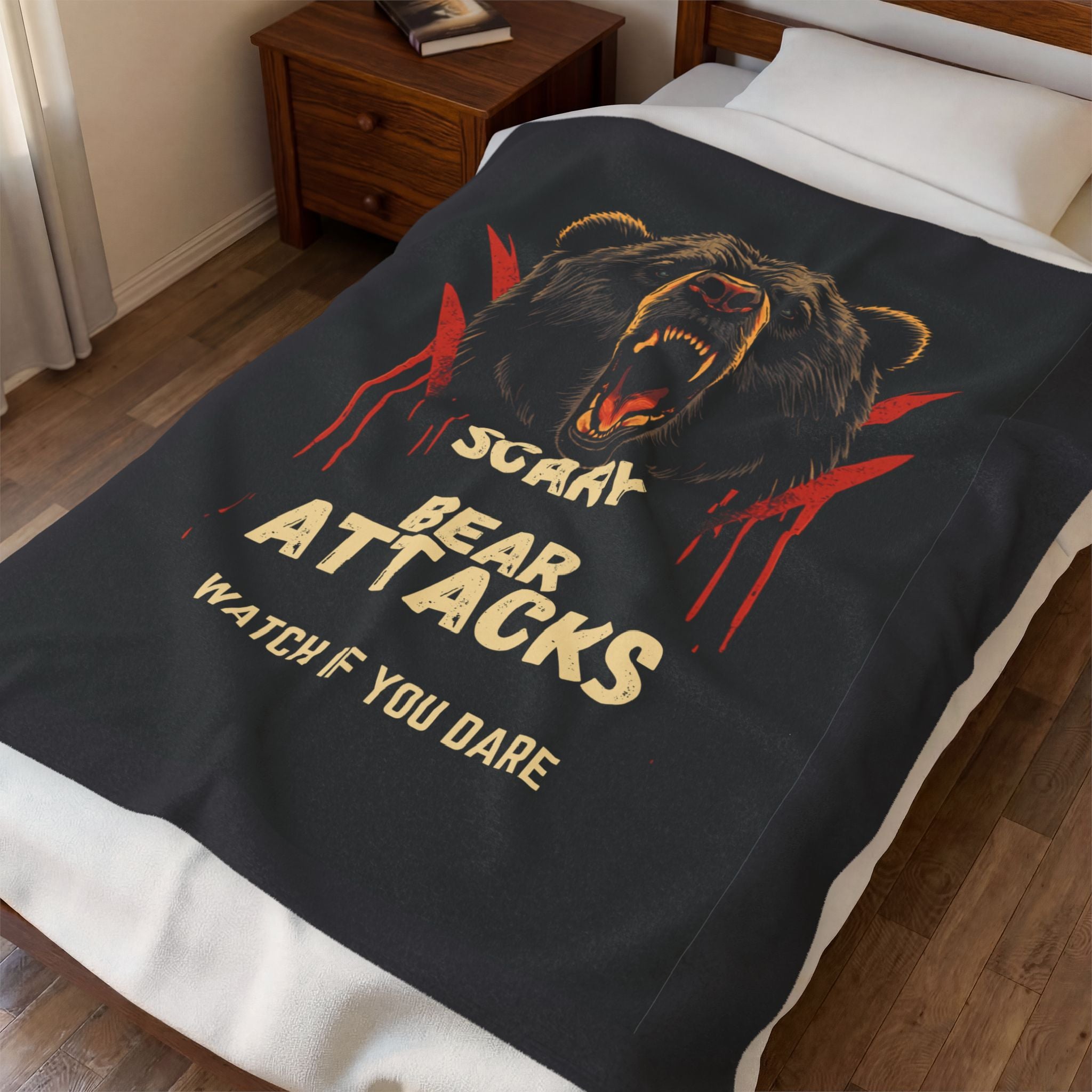 Velveteen Blanket - 'Scary Bear Attacks: Watch If You Dare' Plush Throw
