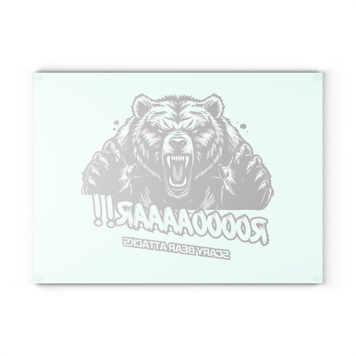 Glass Cutting Board — Roar Bear Graphic Tempered Glass Chopping Board ("ROOOOAAAR!! Scary Bear Attacks")