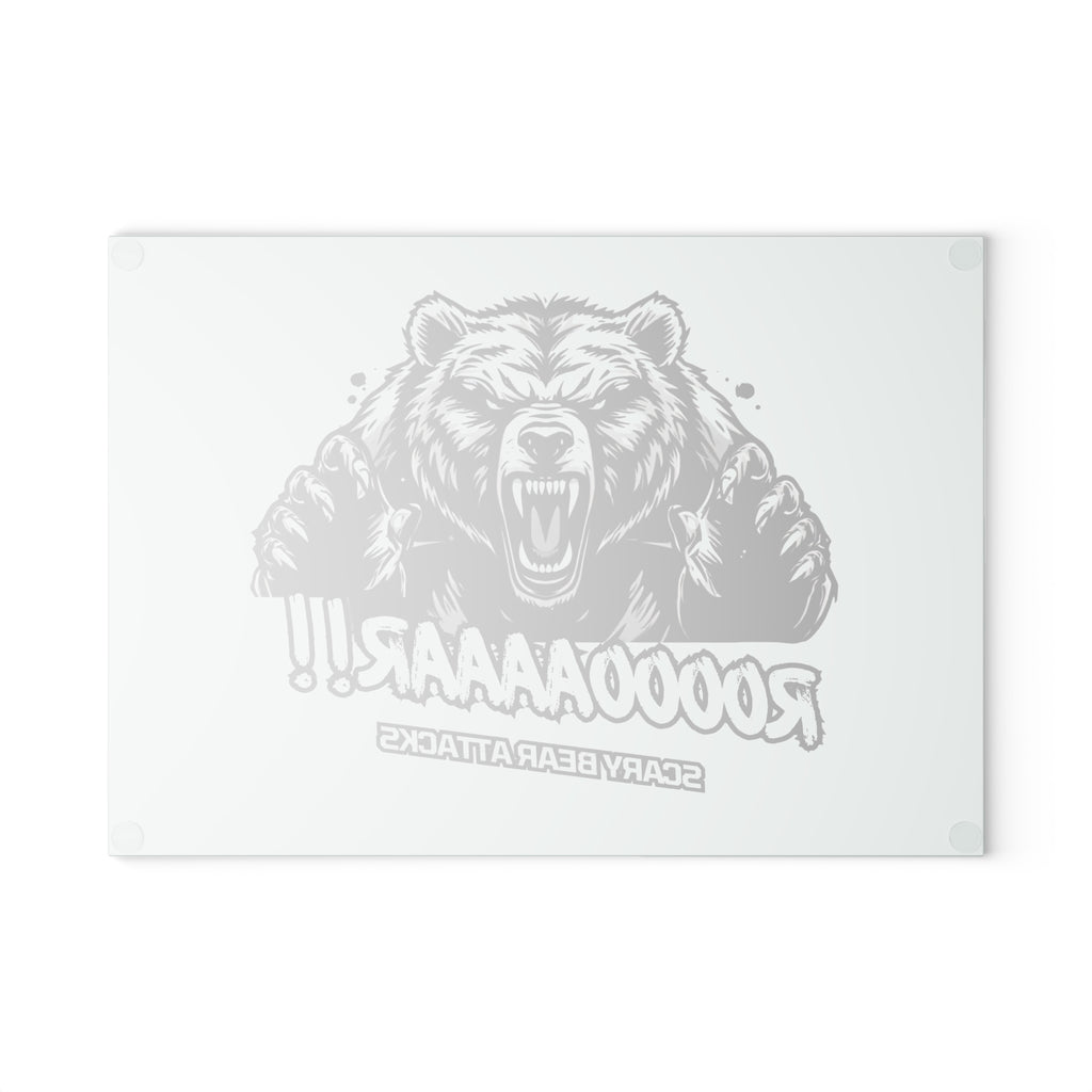 Glass Cutting Board — Roar Bear Graphic Tempered Glass Chopping Board ("ROOOOAAAR!! Scary Bear Attacks")