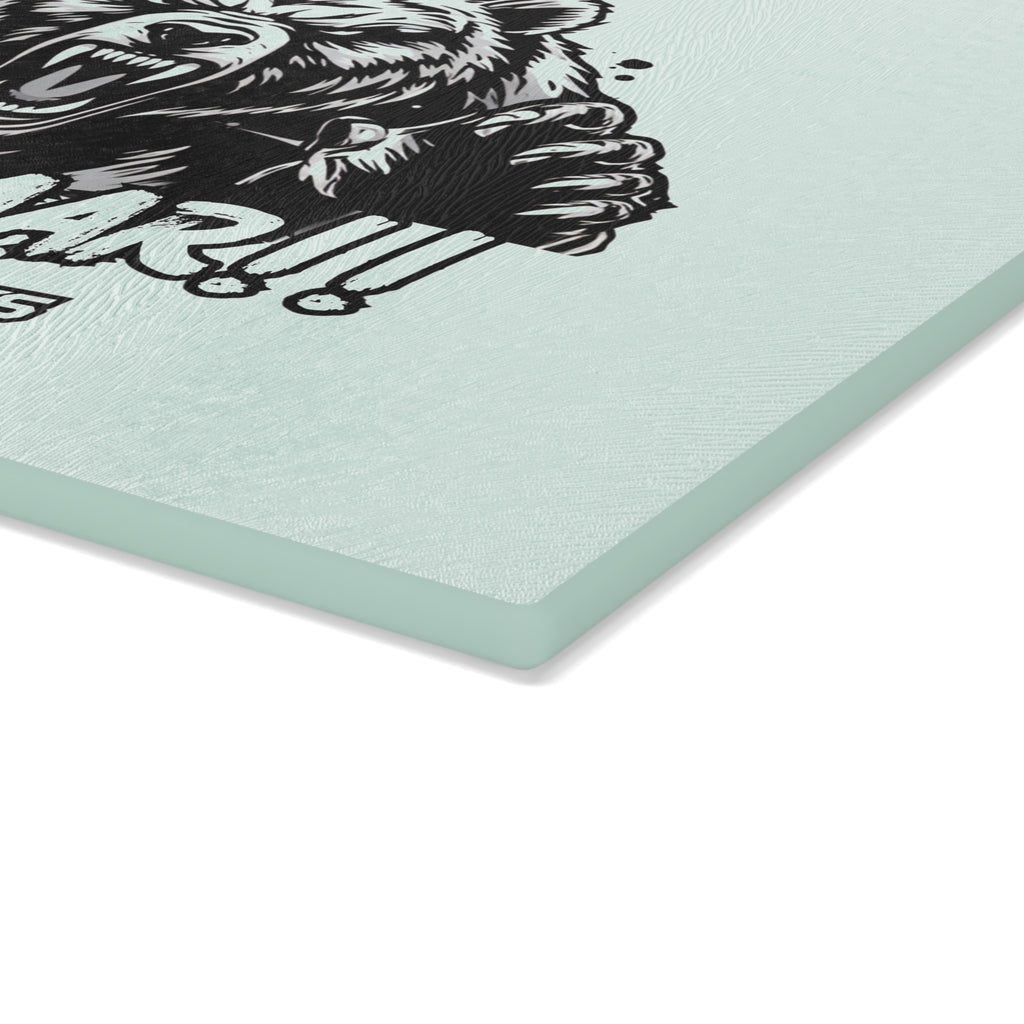 Glass Cutting Board — Roar Bear Graphic Tempered Glass Chopping Board ("ROOOOAAAR!! Scary Bear Attacks")