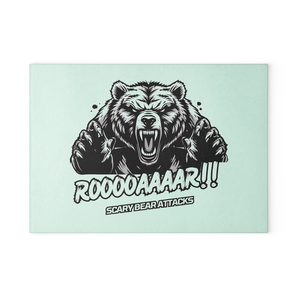 Glass Cutting Board — Roar Bear Graphic Tempered Glass Chopping Board ("ROOOOAAAR!! Scary Bear Attacks")